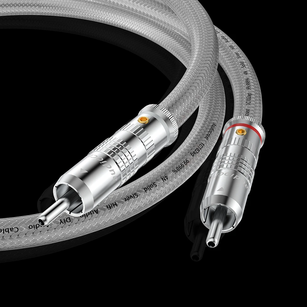 New Audiocrast 99.998% Pure Silver RCA Cable HiFi Audio Interconnect Solid PSS Pure Silver Core Wire Silver-Plated Plug Silver