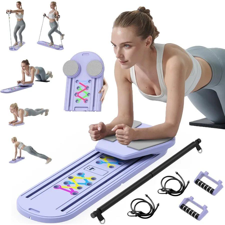 

Pilates Board - 2025 Updated Pilates Reformer Machine Set Multi-Purpose Foldable Pilates Reformer Board for Home 6 in 1 Pilates