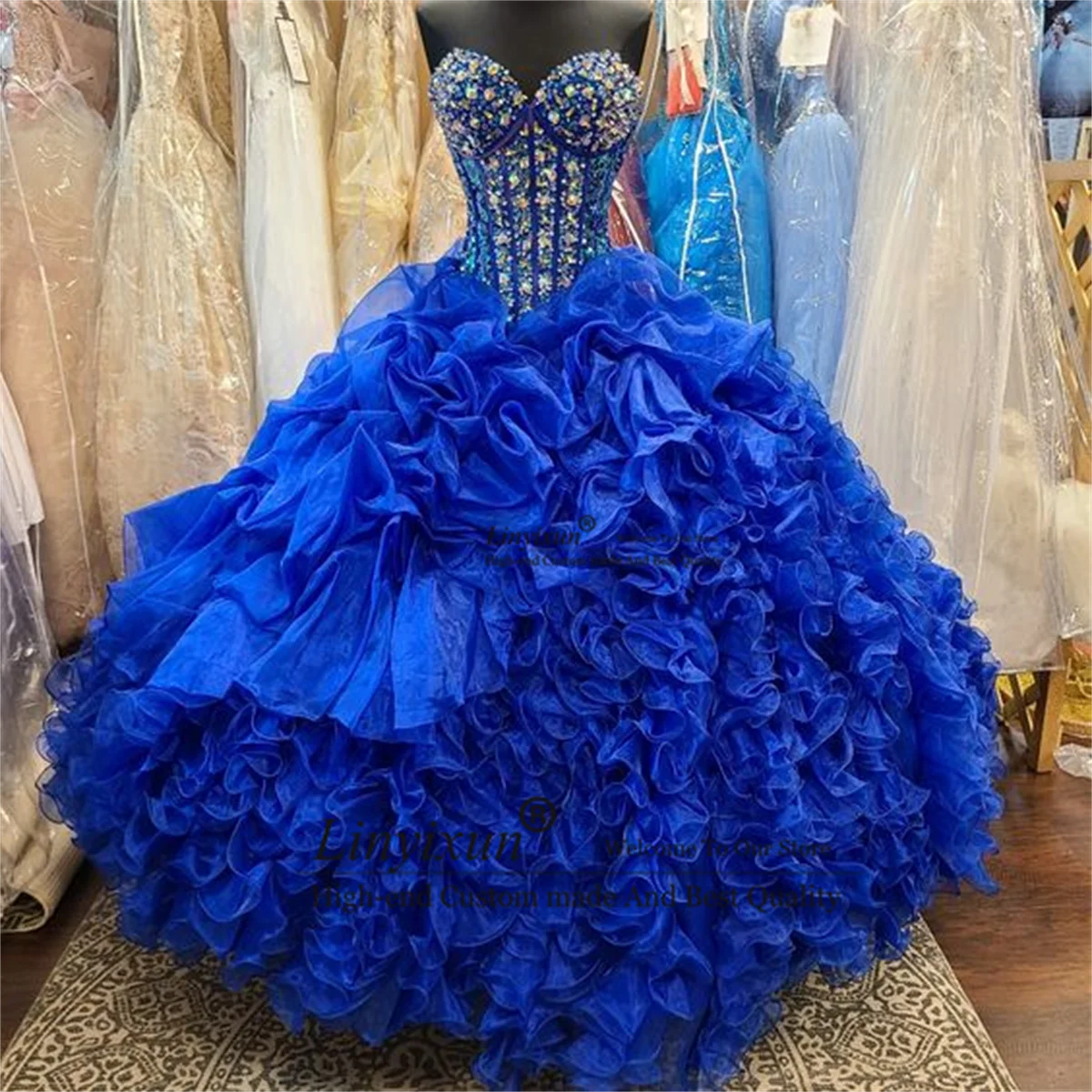 

Luxury Beaded Royal Blue Ball Gown Quinceanera Dresses Formal Prom Graduation Gowns Princess Sweet 15 16 Dress vestidos de años