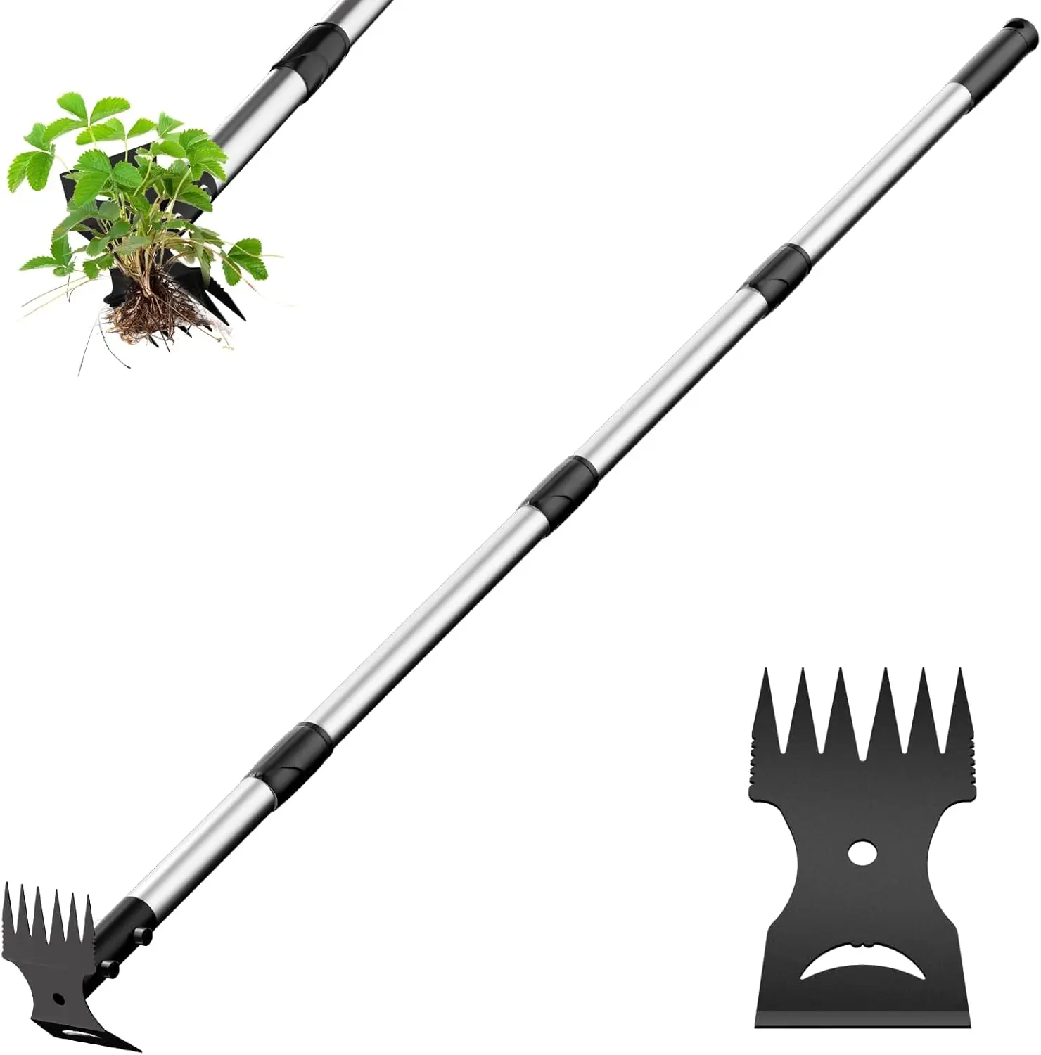

Long Handle Weed Puller Tool - 2-in-1 Garden Hoe and Rake for Home Lawns and Yards