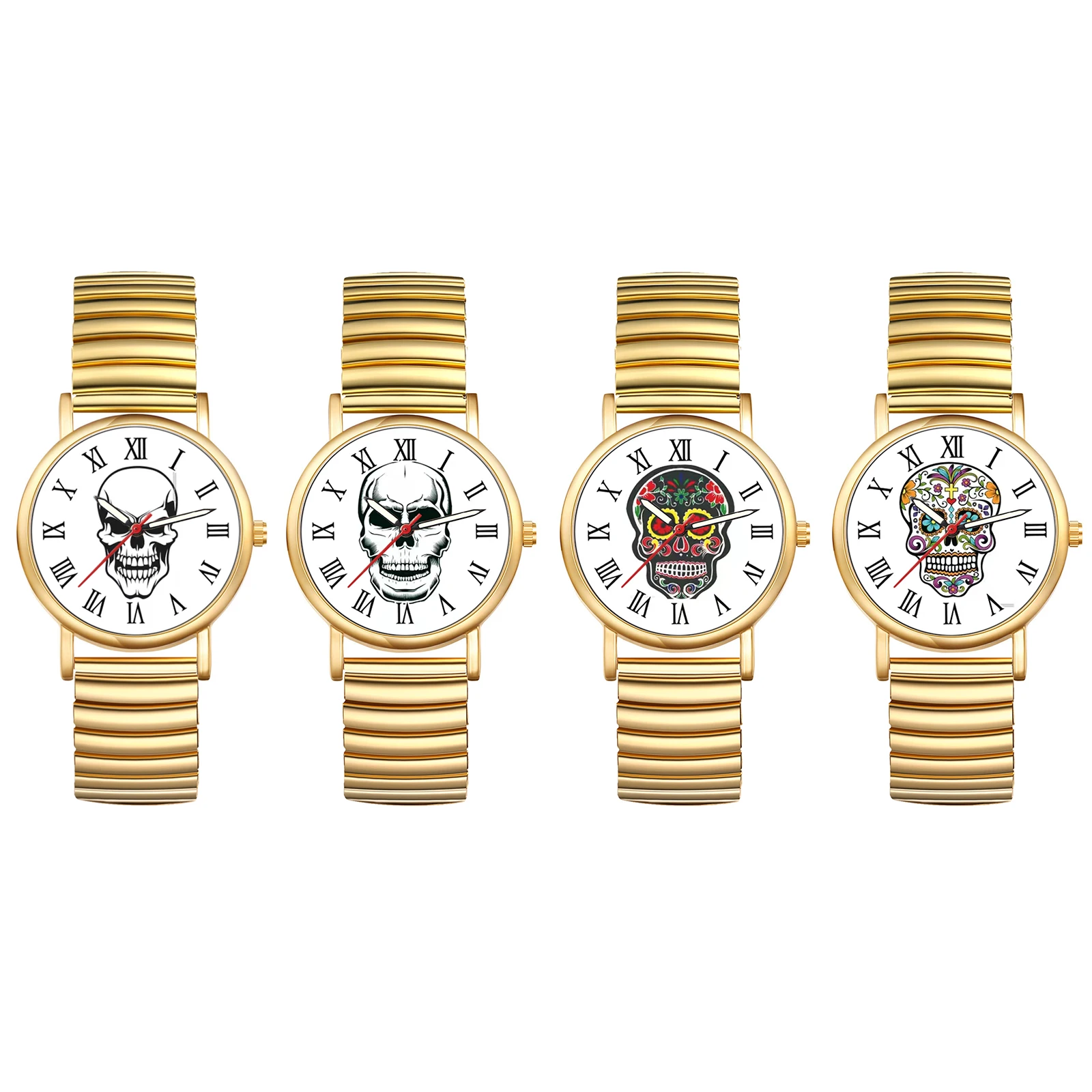 LANCARDO Halloween Skull Ultra thin analog quartz watch Roman numerals scale elastic retractable band unisex student watch