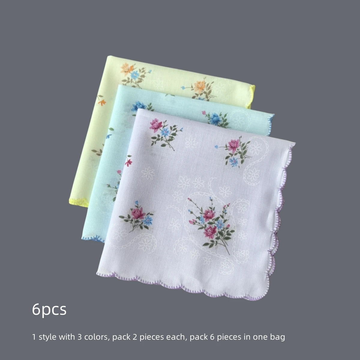 Women's Printed Cotton Handkerchiefs, Retro 6pcs
