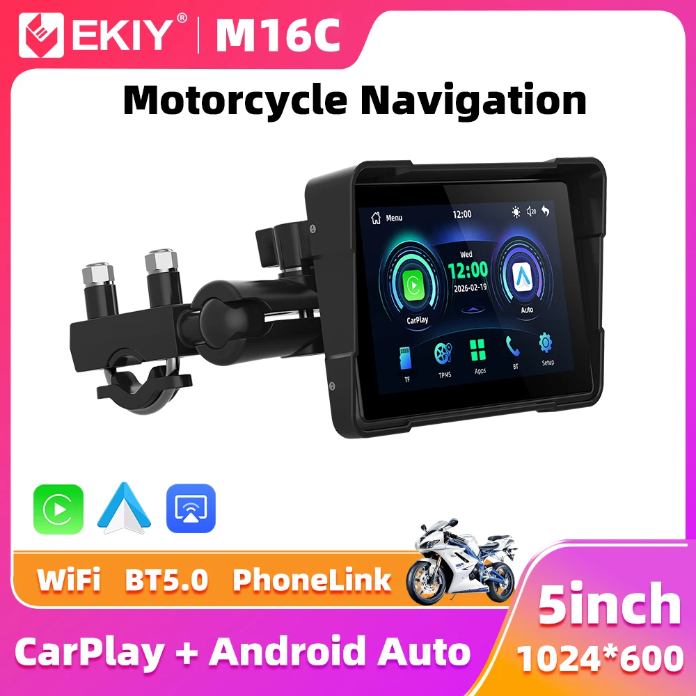 

EKIY 5 inch Portable Digital Motorcycle Dashboard GPS Navigation Display Screen Wireless CarPlay Moto Android Auto Monitor TPMS