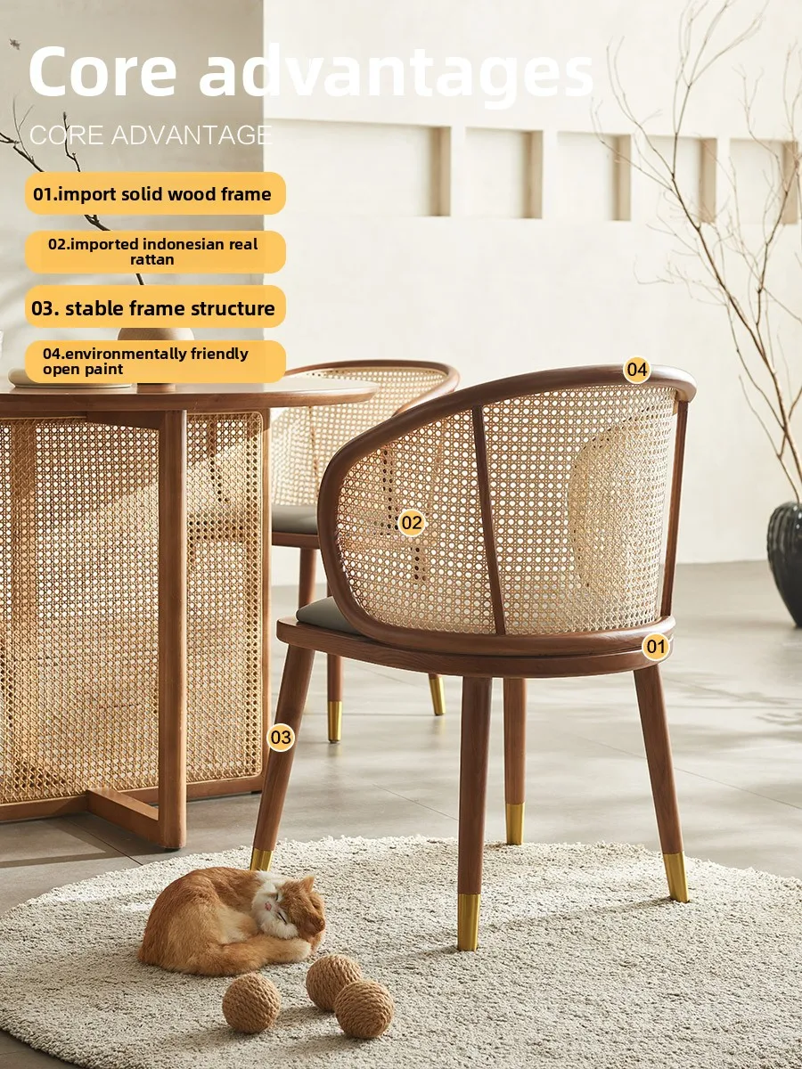 Ash wood rattan dining chair home modern rattan chair Nordic backrest chair vintage designer solid wood dining table and
