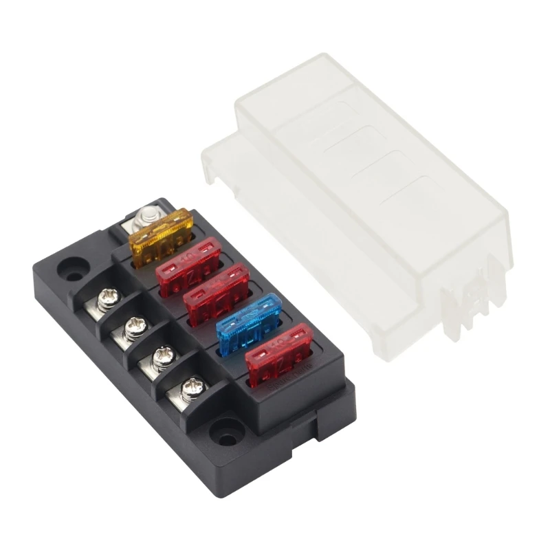 100A 4 Way Blade Fuses Block Fuses Box with Positive Power Inputs Negative Bus,4 Circuit Fuses Holder ATC/ATOFuses Block