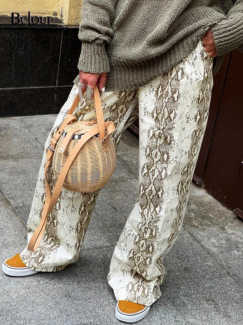 

Bclout Fashion Khaki Serpentine Pants Women Summer High Waist Elastic Straight Trousers Streetwear Cotton Loose Long Pants Chic