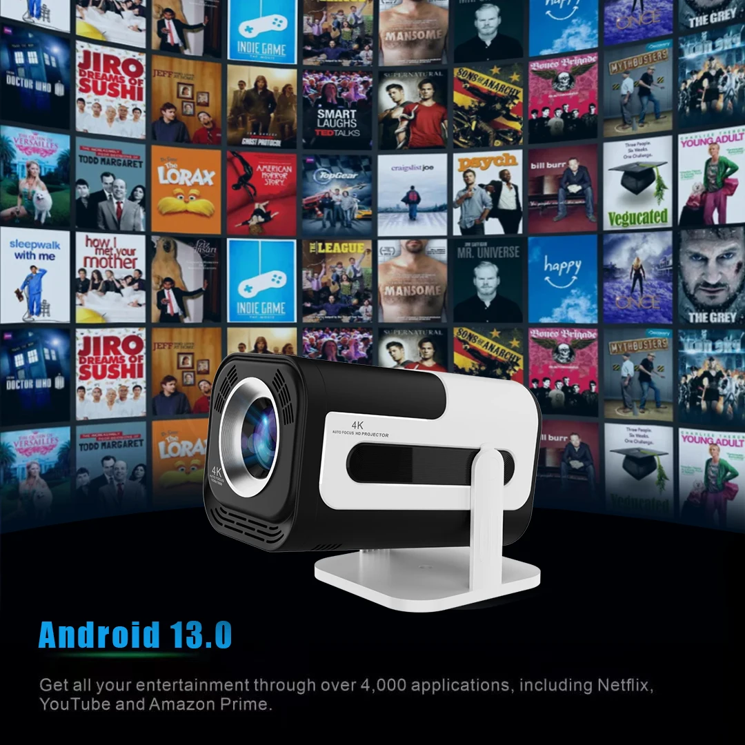 Yinzam JY320 Protable Projector 280ANSI 1280*720P Android13 Wifi6 Smart BT5.0 Home Cinema Outdoor Projetor Auto Keystone Max 4K