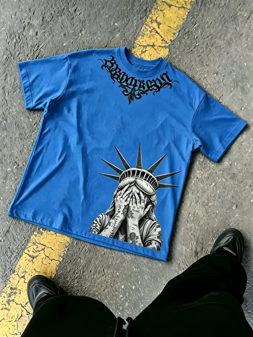 European and American men's summer Gothic Statue of Liberty print soft and breathable round neck T-shirt outdoor street top