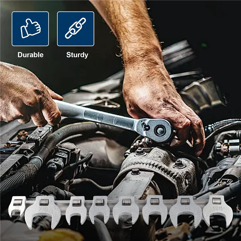 【Off-shelf】 Juego de 5 llaves de tuerca de 3/8 pulgadas, juego de llaves de bocina, cabezales cuadrados, herramienta de Hardware, llave de bullhorn Imperial Wrenc