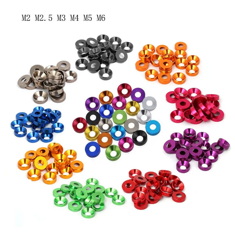 M2 / M2.5 / M3 / M4 / M5 / M6 Aluminum washer Colorful anodized Aluminum Countersunk Head Bolt Washer Gasket for Flat head Bolts