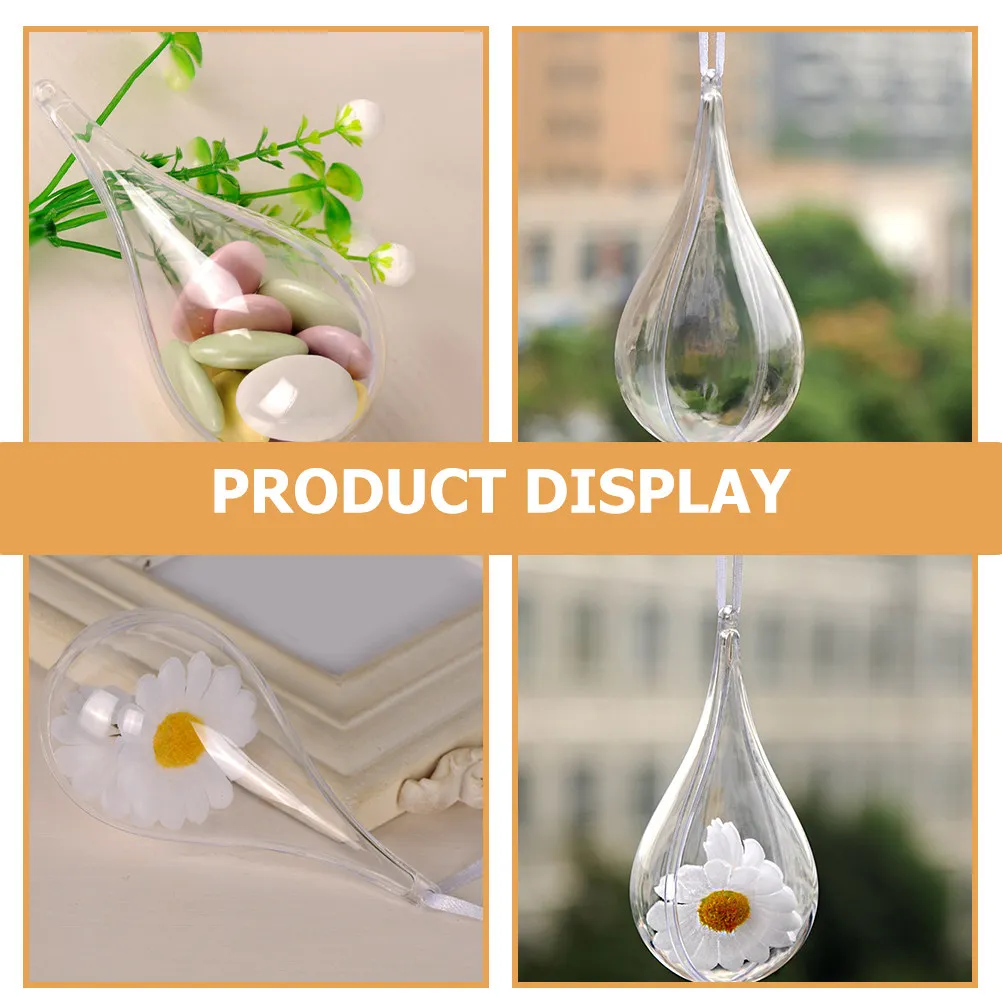 5Pcs Transparent Water Drop Shape Clear Fillable Balls Hanging Ornament Party Decorative Craft Candy Packaging