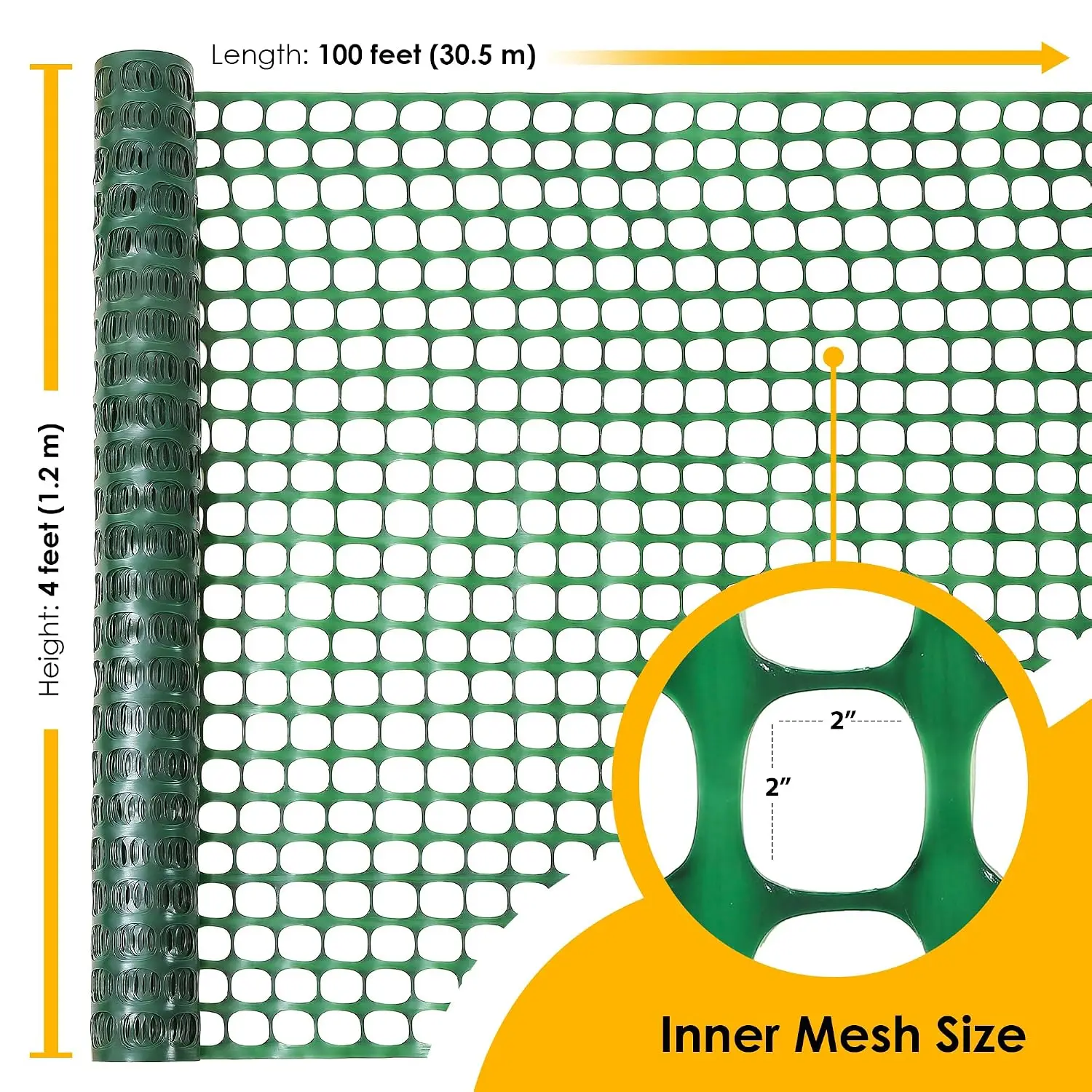 Green Construction Fence, Temporary Fencing, Snow Fence, 4x100 FT