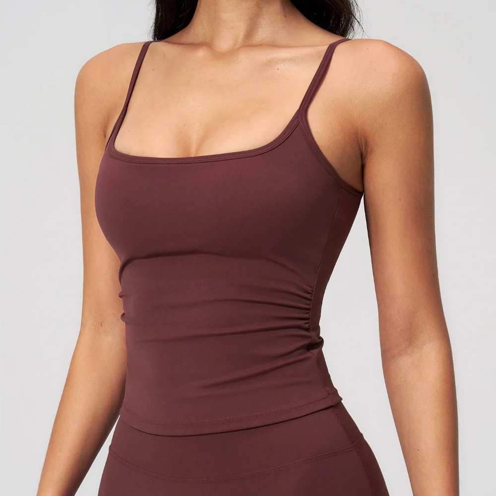 

New Gym Tank Top With Built In Bra Women's Yoga Clothing Summer Running Square Neck Fitness Vest Beautiful Back Sports Workout