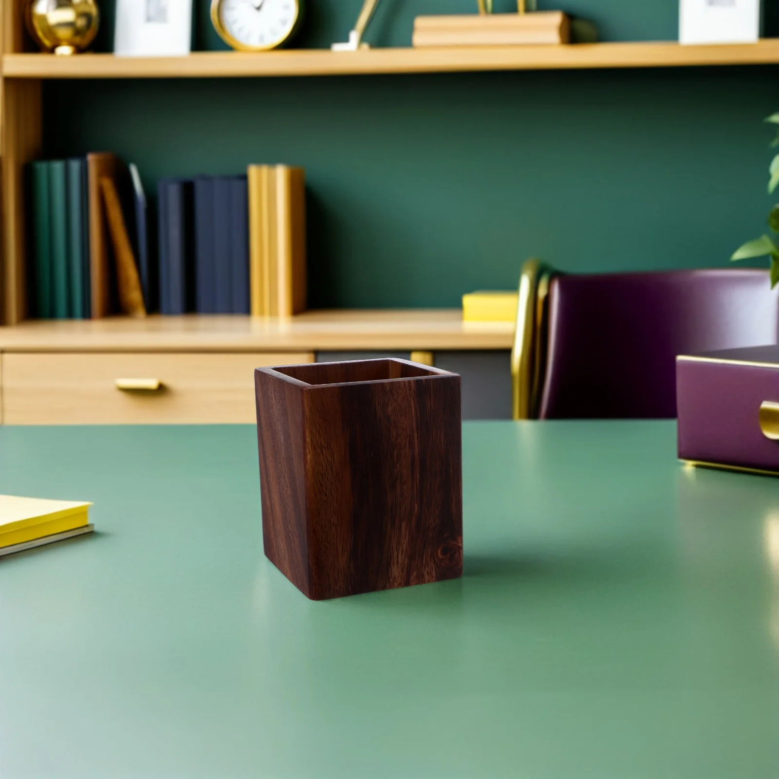 

Desk Walnut Wood Pen Cup Square Pencil Holder Organizer Rustic Office Stationery Makeup Brush Container Stand Pen Cup Wood