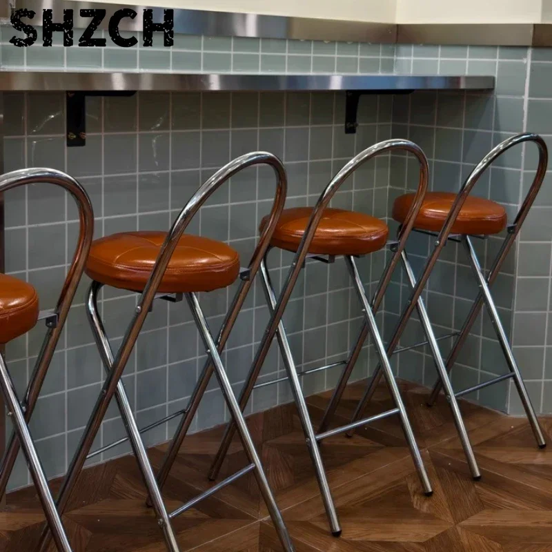 Vintage Folding Bar Stool Mid-Century Modern Space Saving Stool with Backrest Kitchen Island Seating Retro Counter Height Chair