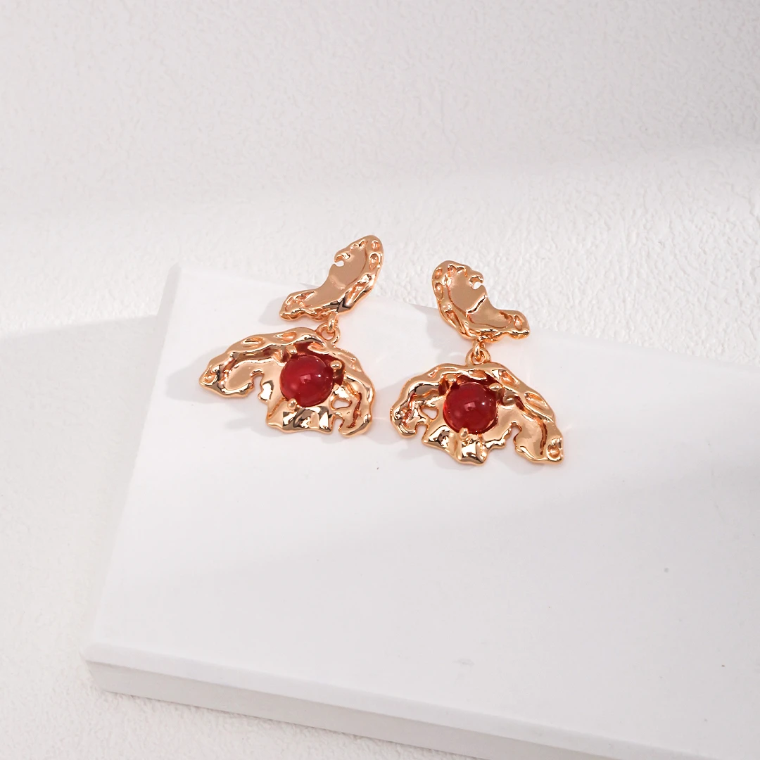 S925 pure silver plated 18K gold retro red agate butterfly shaped earrings size 25mm wide 20mm agate 6mm 100580