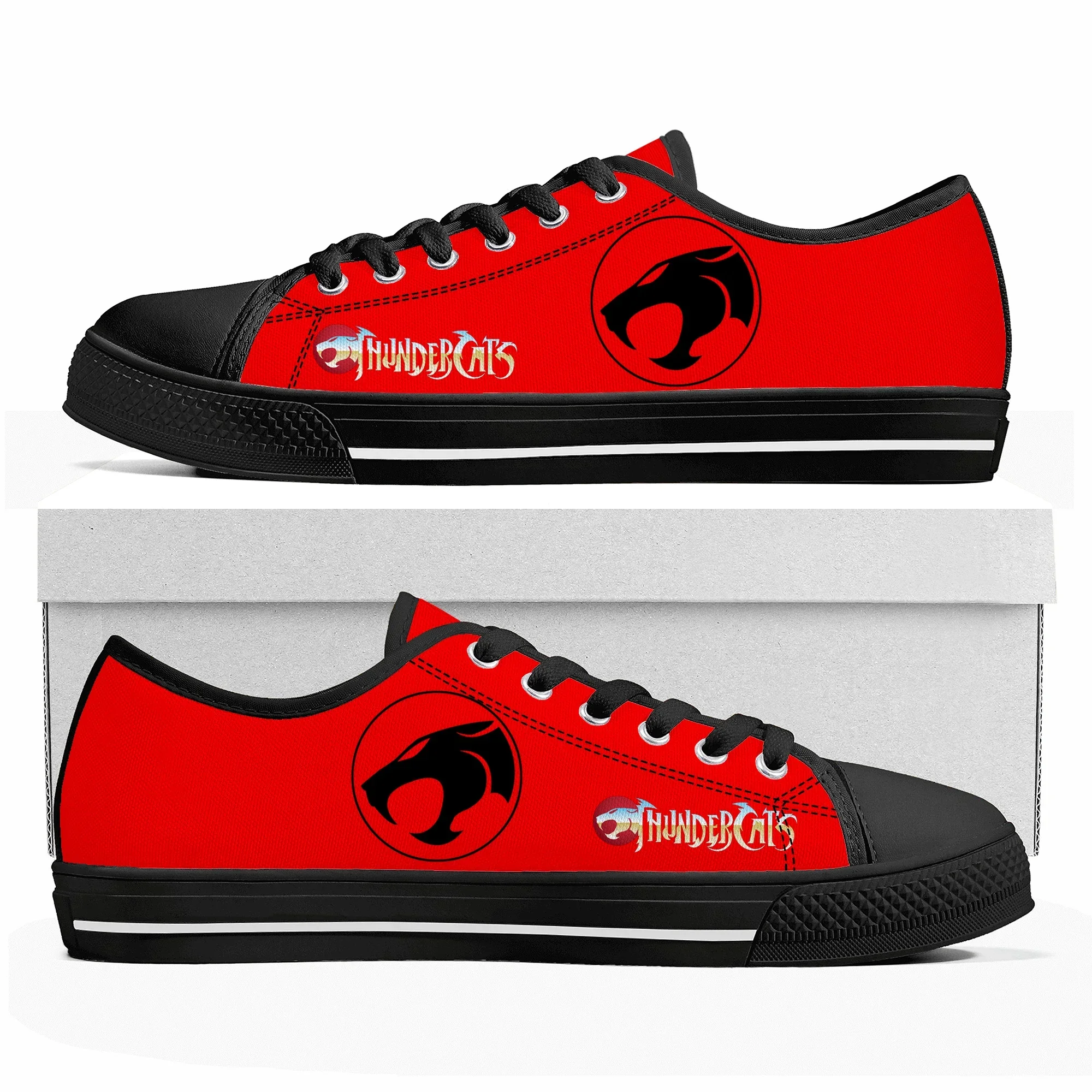 Homens e mulheres Thundercats Cartoon Manga Low Top Sneakers, Teenager Couple Shoes, Custom Black Canvas Sneaker, alta qualidade