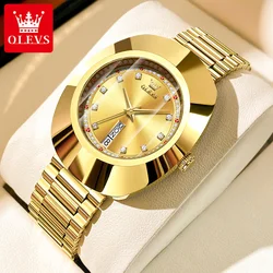 OLEVS New Luxury Golden Watch for Women Tungsten Steel Case Waterproof Wristwatch Diamond Scale Top Original Quartz Ladies Watch