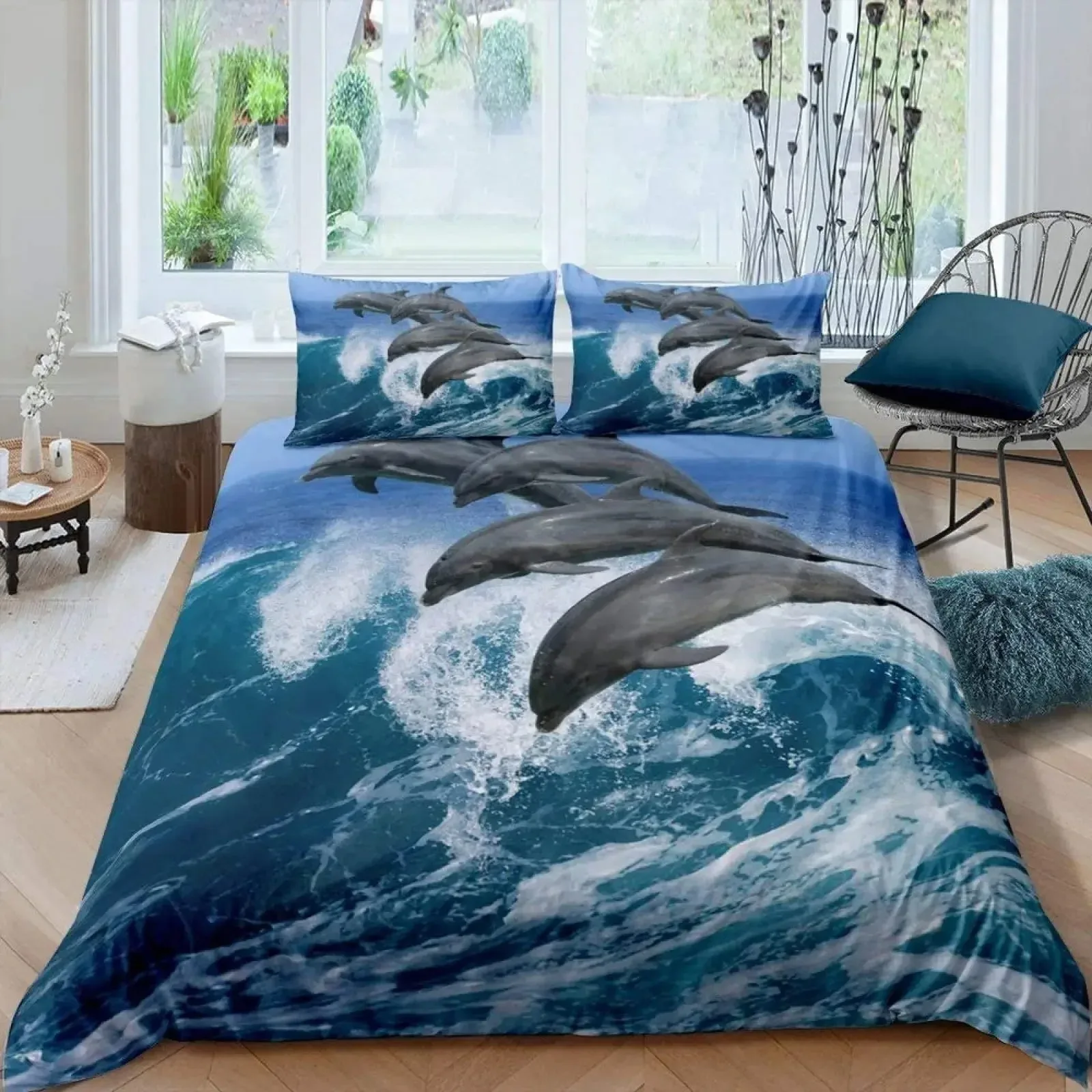 3D Dolphin In Blue Sea Queen King Size Bedding Sets Animal Single Quilt Duvet Cover Set Kids Adult Bed Polyester Bedclothes