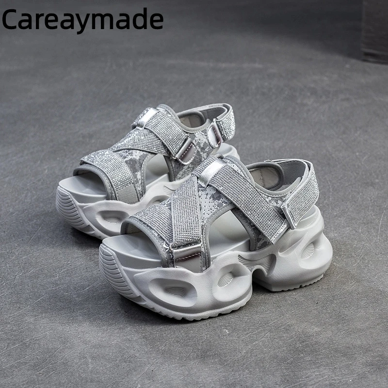 

Careaymade-Synthetic Leather Summer Bling Mixed Color Fsahion Peep Toe Hollow Platform Wedge Chunky Sneaker Women Comfy Shoes