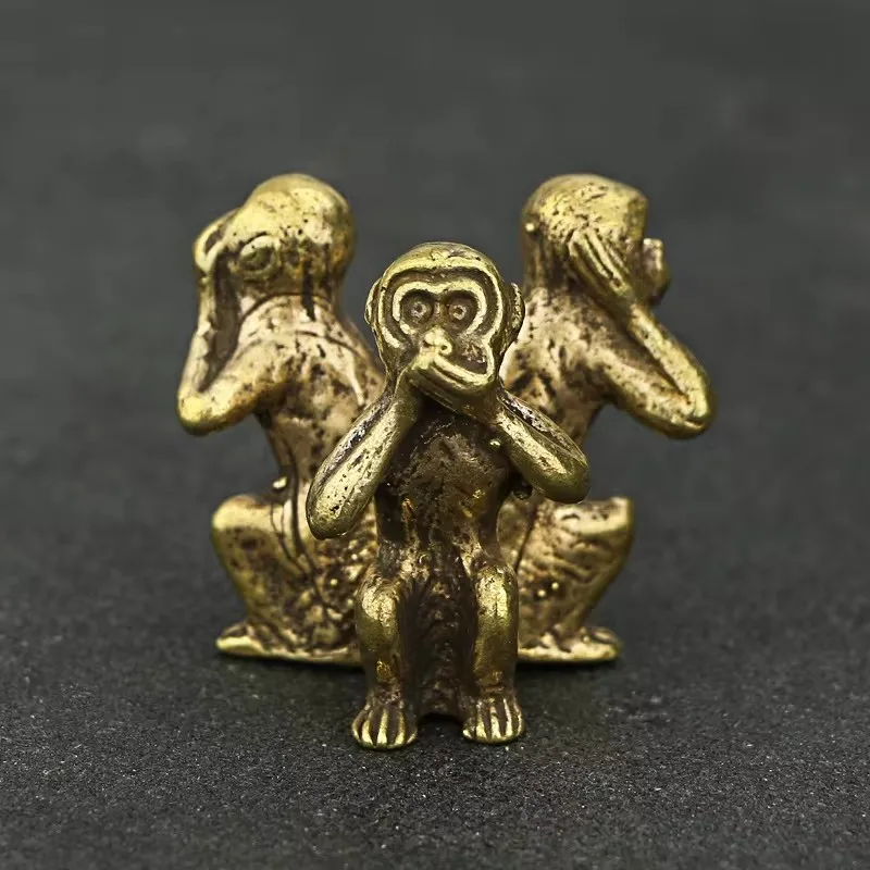 Mini Vintage Brass Cute 3-Monkeys 