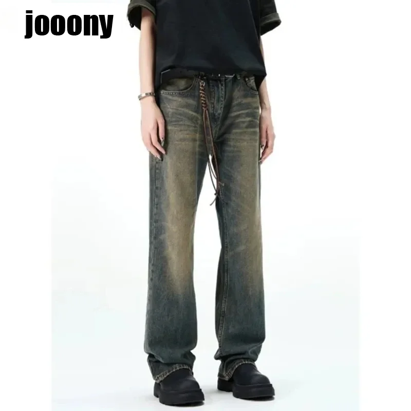 

Новые модные свободные прямые брюки в американском стиле High Street, потертые мужские джинсы 2024, Y2K, эстетика, винтажные модные мужские брюки