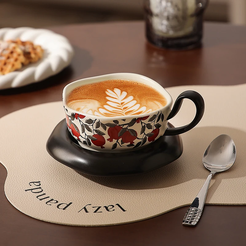 

Vintage Lemon Pomegranate Ceramic Mug Dish Set, Creative Handle Coffee Latte Mug Juice Milk Cup Household Tea Water Cups