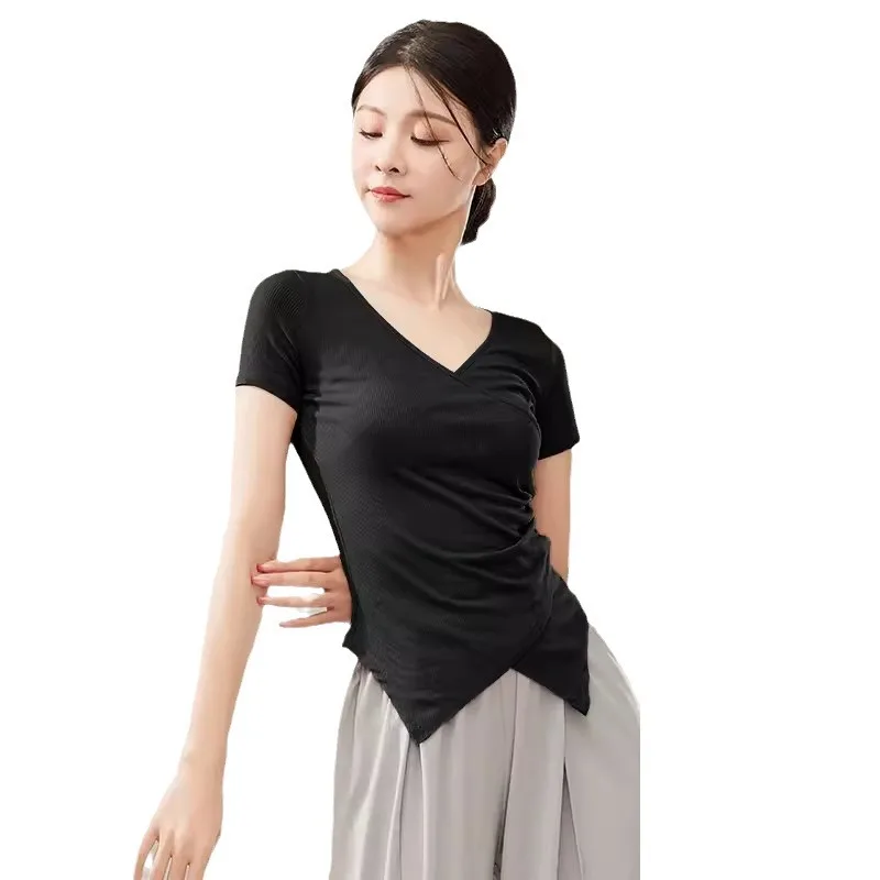 Abiti per la pratica della danza classica cinese, top a maniche corte slim fit per adulti, insegnante moderno