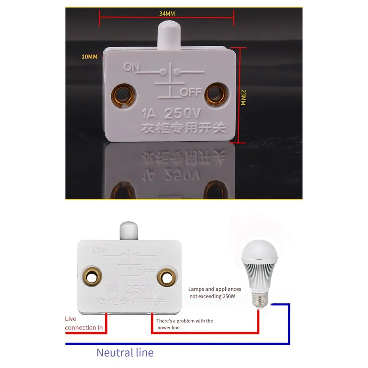 Automatic Reset Closet Cabinet Light Switch Household Wardrobe Door Control Switch for Cabinet Lighting White