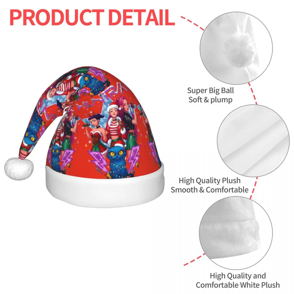 أضواء عيد الميلاد Huntrix Derpy Cat قبعات عيد الميلاد للبنين بنات طفل أطفال الأطفال قبعة سانتا قبعة عيد الميلاد الملحقات