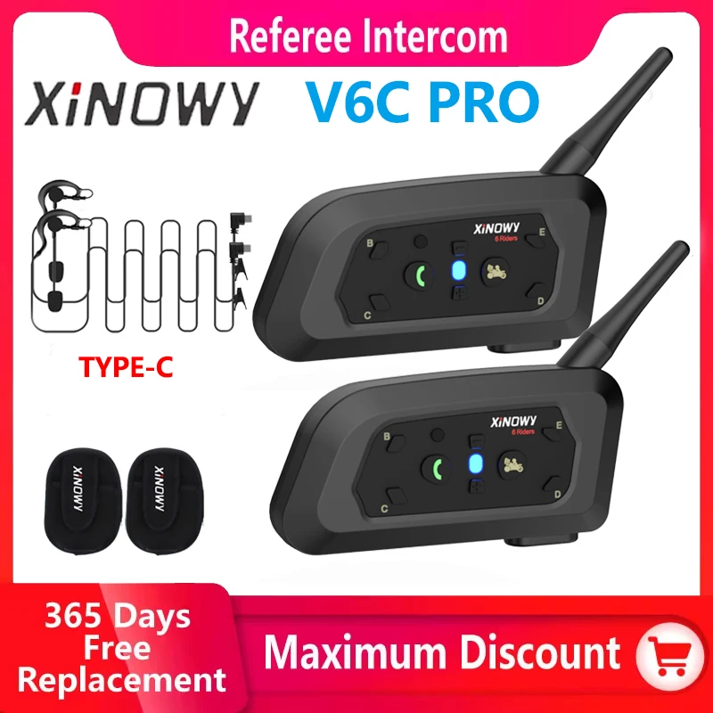 

XiNOWY V6C PRO Type-C interface Full Duplex 1200M Football 2 Referee Arbitration Earhook Bluetooth Intercom Headset
