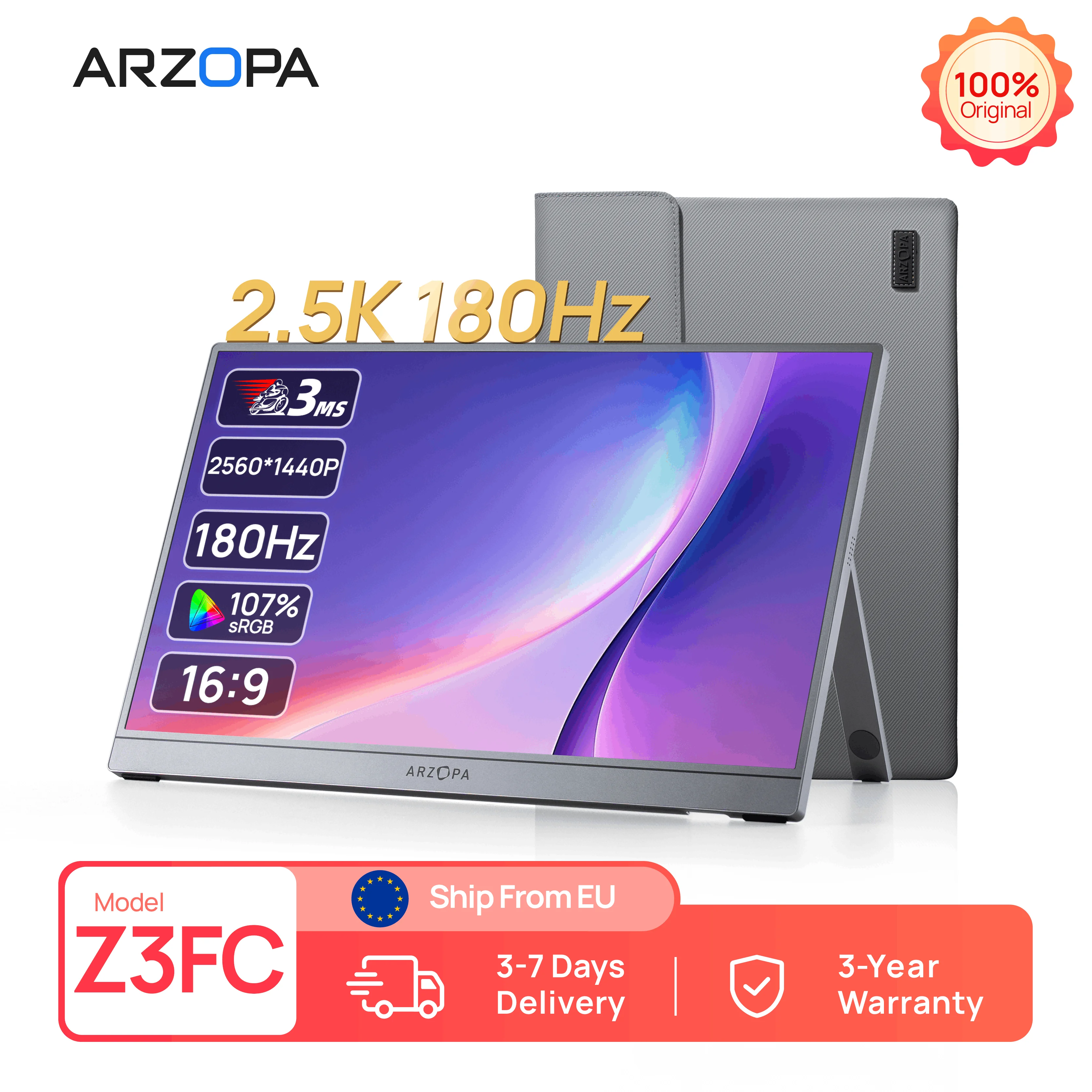 Image of ARZOPA 16,1 Zoll 2,5k 180HZ Externer tragbarer Monitor HDR IPS-Bildschirm Zweite PC-Displays für Spiele jederzeit und überall Z3FC