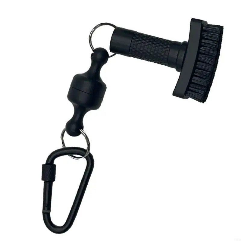 Golf Club Cleaner Brush with Carabiner Clip, Compact Black Carry Accessory for Fast Club Care During Rounds and 69HD