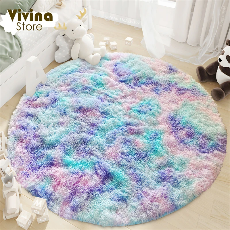 Pinterest-Tapis rond en peluche moelleux pour chambre d\'enfant, tapis de cercle, décor de chambre Shaggy, mignon, doux, Hpronostic Girl, lit Lea