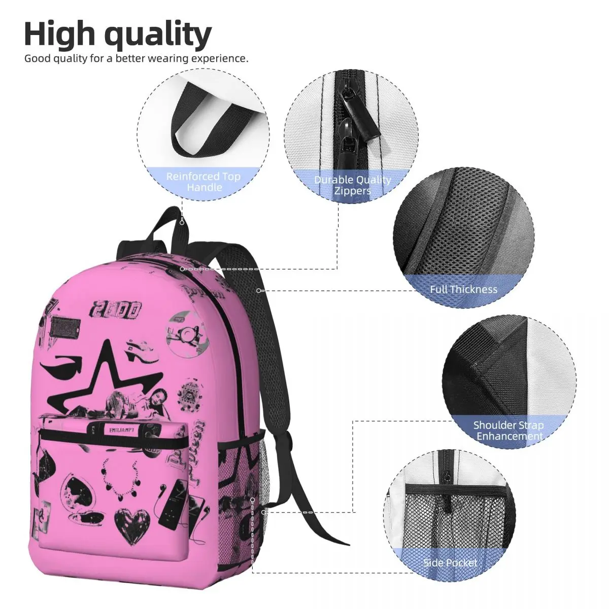 Emilia Mernes Y2k Elements Backpack Boys Girls BookBag Children School Bag Laptop Shoulder Bags for Men Women
