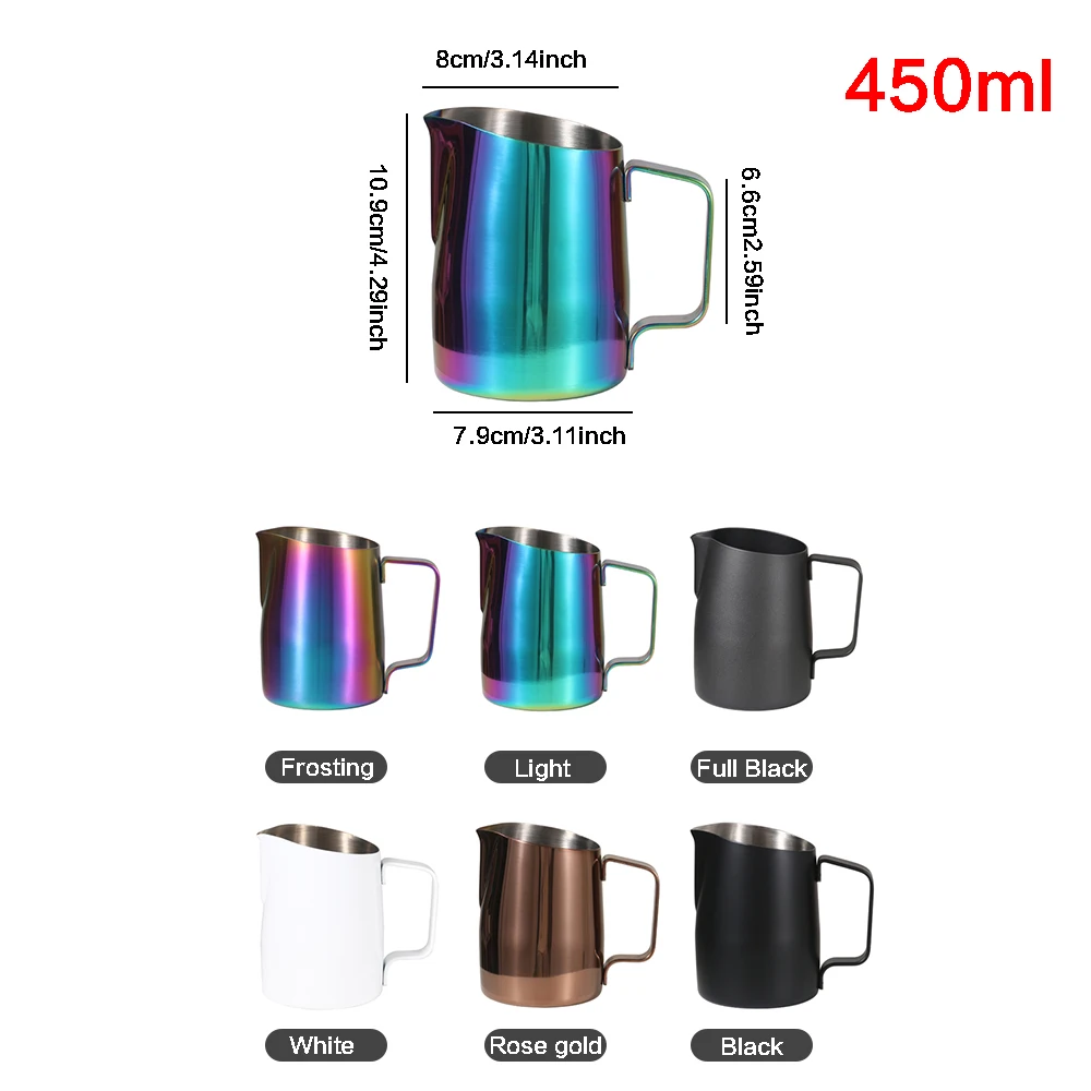 Coffee Pitcher 450ML Stainless Steel Milk Frothing Jug Mugs Espresso Coffee Pitcher Barista Craft Frothing Jug