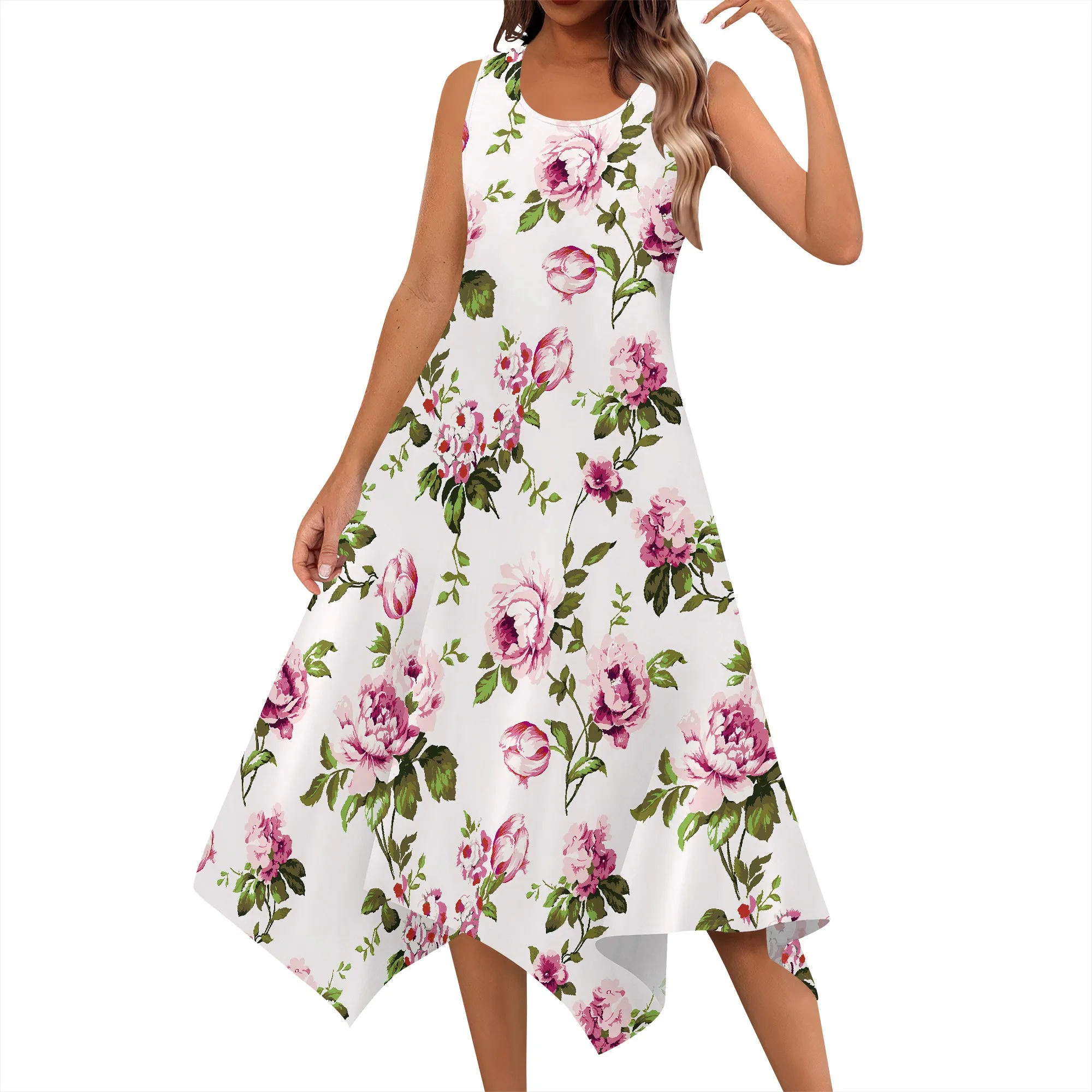 Robe d'été décontractée pour femmes, col rond, t-shirt sans manches, débardeur ample, robes de plage