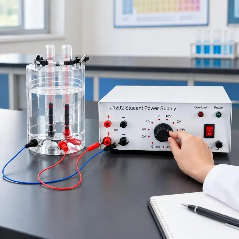 31BA Classroom Electrolysis Teaching Model with Clear Main Vessel, Metal Supports, and Red and Black Connection Terminals