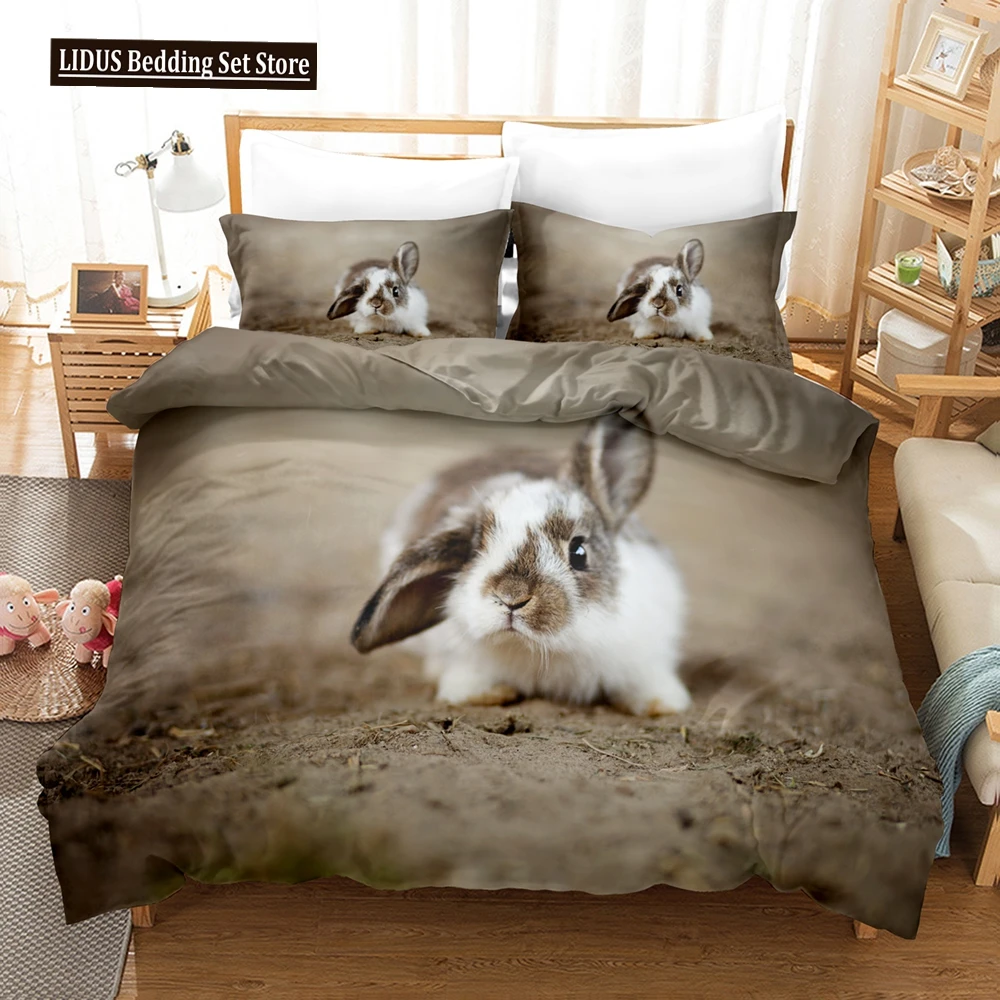 

3D The Rabbit Bedding Sets Duvet Cover Set With Pillowcase Twin Full Queen King Bedclothes Duvet Cover