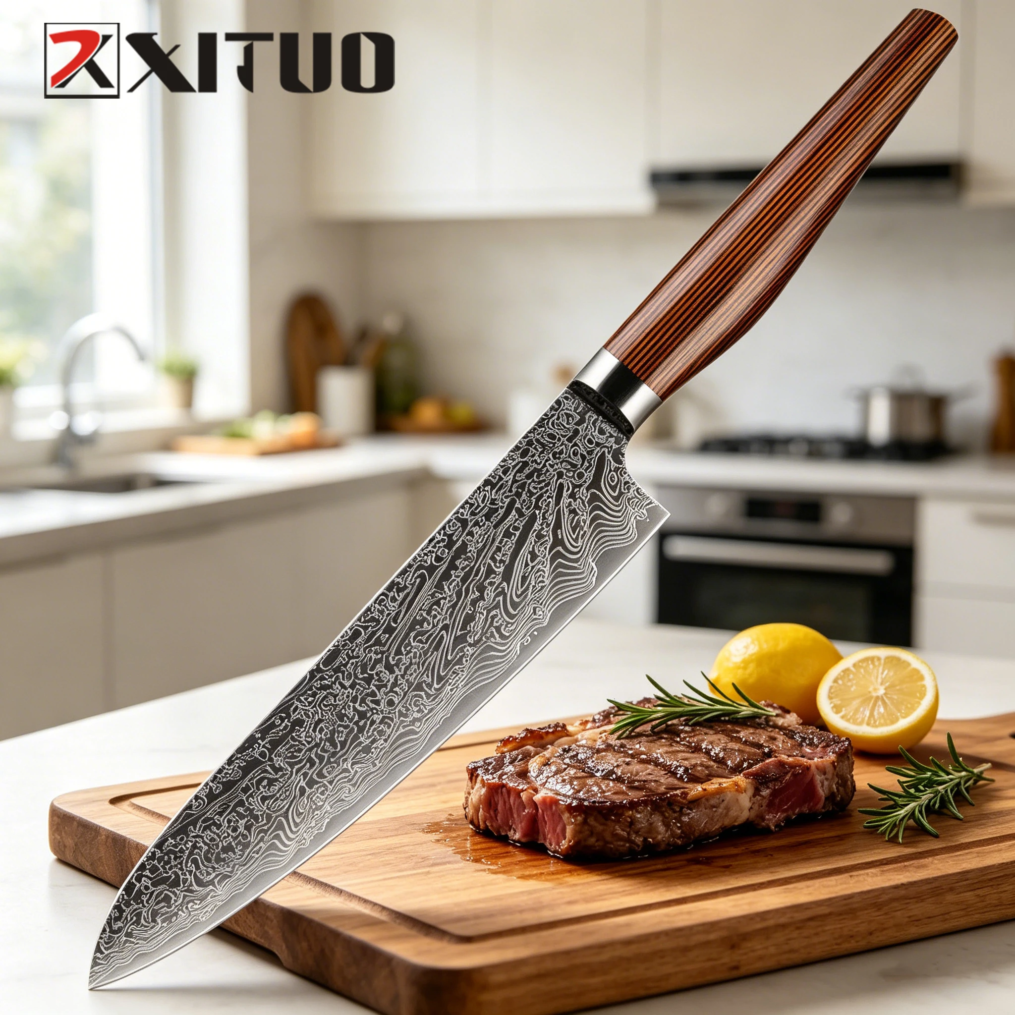 Japanese Chef Knife 8 Inch Kitchen Knife Sharp Cooking Knife Slicing Knife Cleaver 5CR15 Stainless Steel Blade Wood Handle