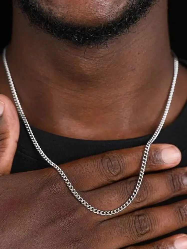 Colar de corrente cubana masculina de 3mm, colar simples de aço inoxidável, joias de aço de titânio,