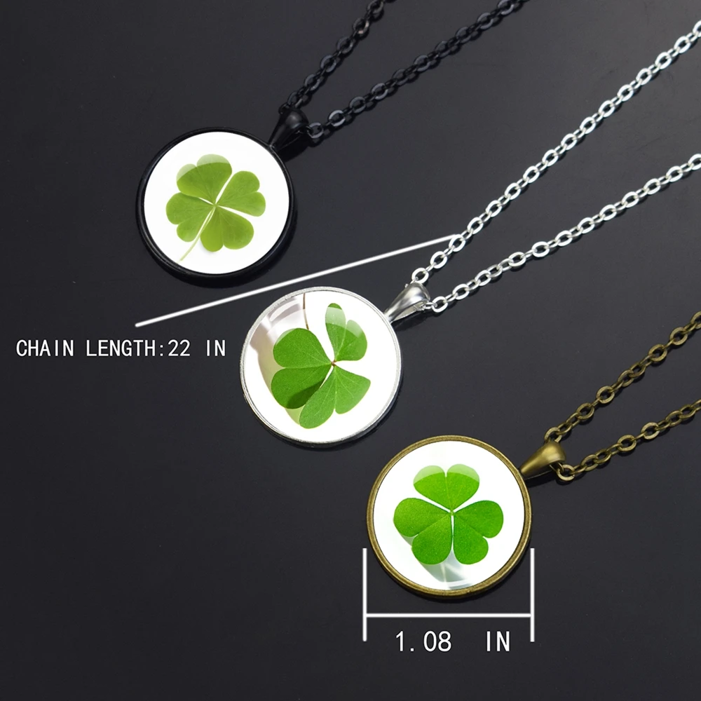 Clover Shamrock Necklaces Glass Cabochon Four Leaf Clover Pendant Chains Necklace for Women Lucky Jewelry St. Patrick Day Gifts