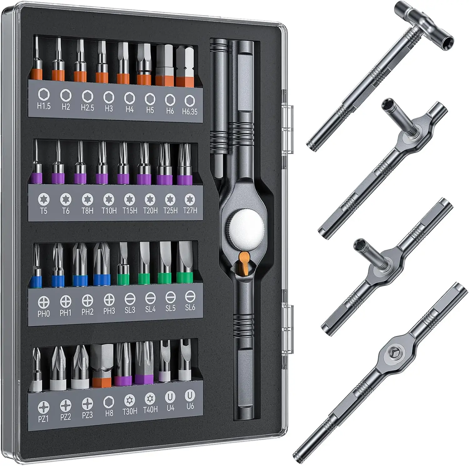 

32-in-1 T-Handle Ratchet Screwdriver Set, 5 Grip Styles, S2 Steel Bits for Home Repair