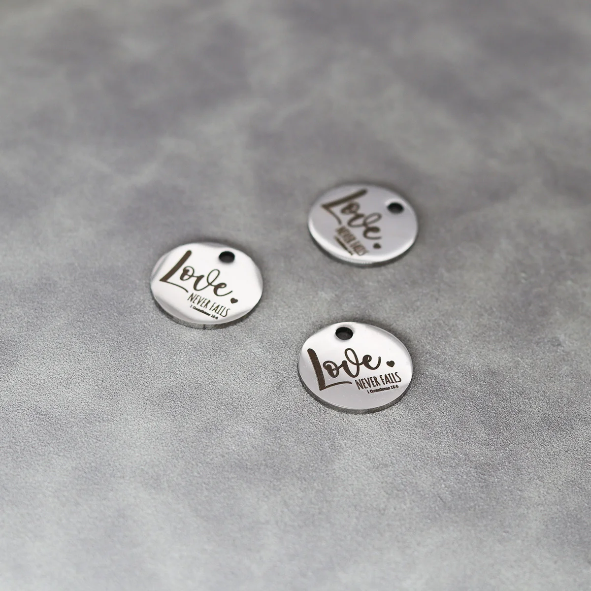 3pcs Love Never Fails Corinthians Bible Verse Laser Engraved Stainless Steel Charm for Bracelets DIY Jewelry Making Accessories