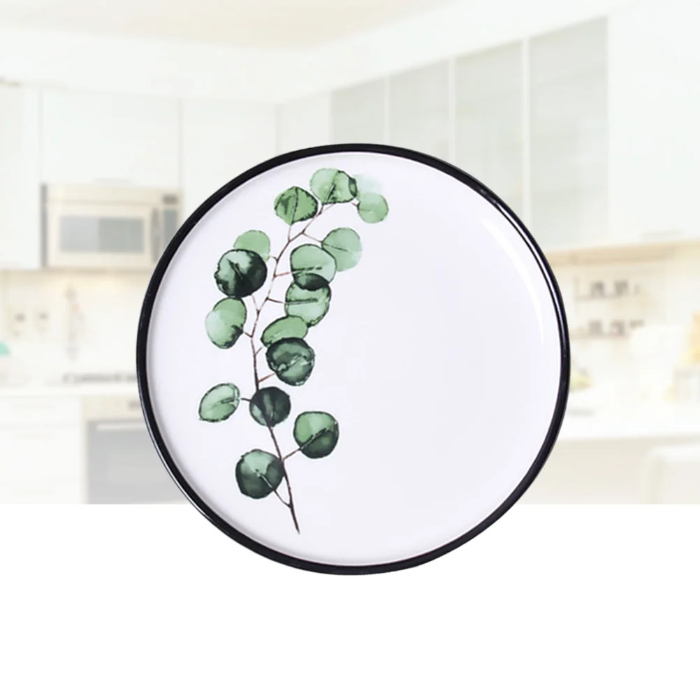 

8 Inch Round Ceramic Plate with Green Plant Pattern Hand-Painted Design Smooth Edge Dinnerware for Breakfast Steak Fruit Serving