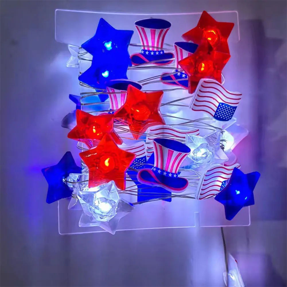 Red White Blue Star String Lights Battery Operated Star Atmosphere Lights Decorative String Lights for Patriotic Decorations