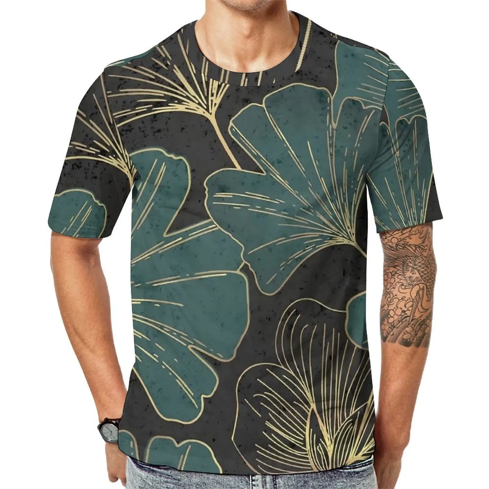Gingko Biloba T-Shirt Leaves Art Print Hip Hop T-Shirts Male Basic Tshirt Summer Short-Sleeved Printed Clothes Plus Size 4XL 5XL
