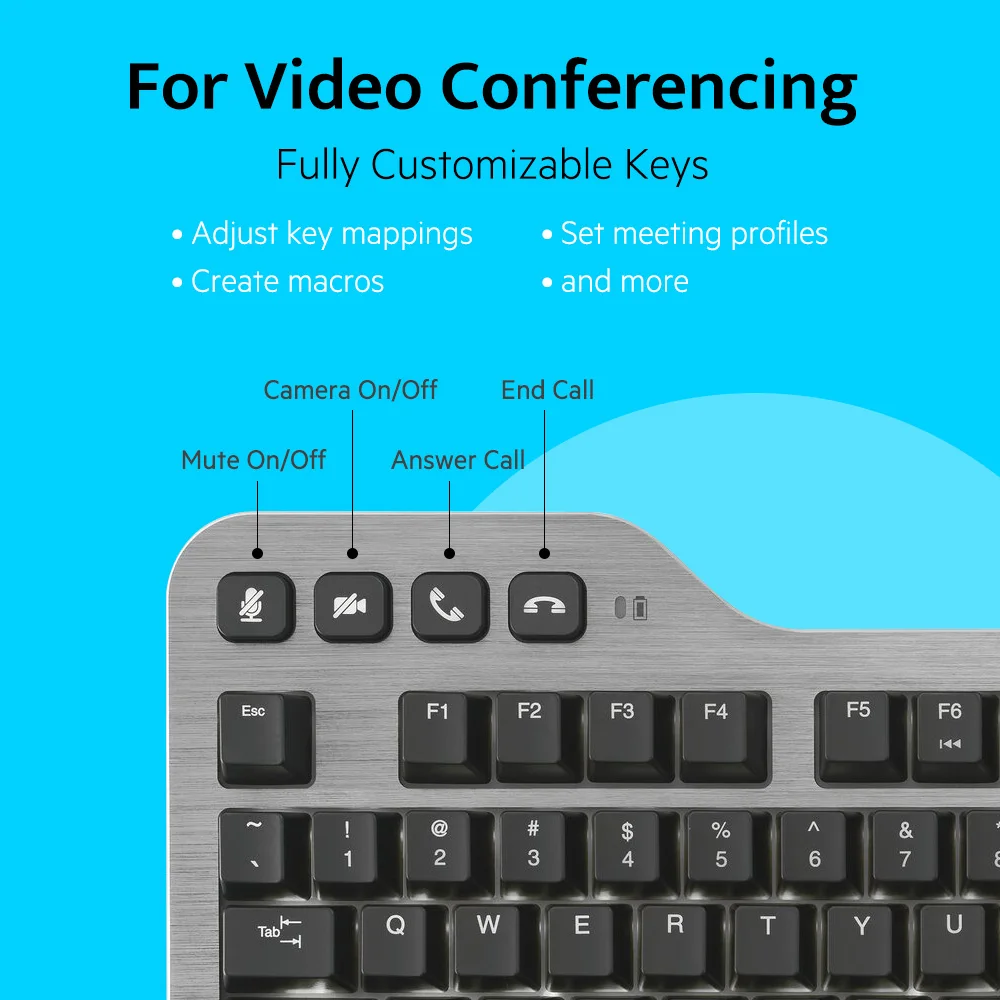 New Kensington Wireless/Wired Mechanical Keyboard Programmable QuietType Silent with Meeting Controls for Video Conferencing