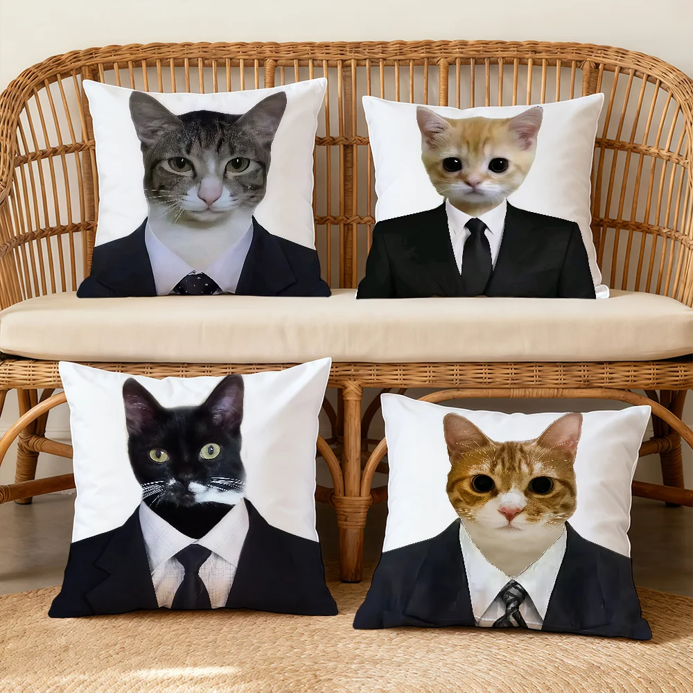 Suit Cat Cool Cushion Cover Square Decorative Throw Pillow Case Sofa Bed Living Room Anniversary Gifts