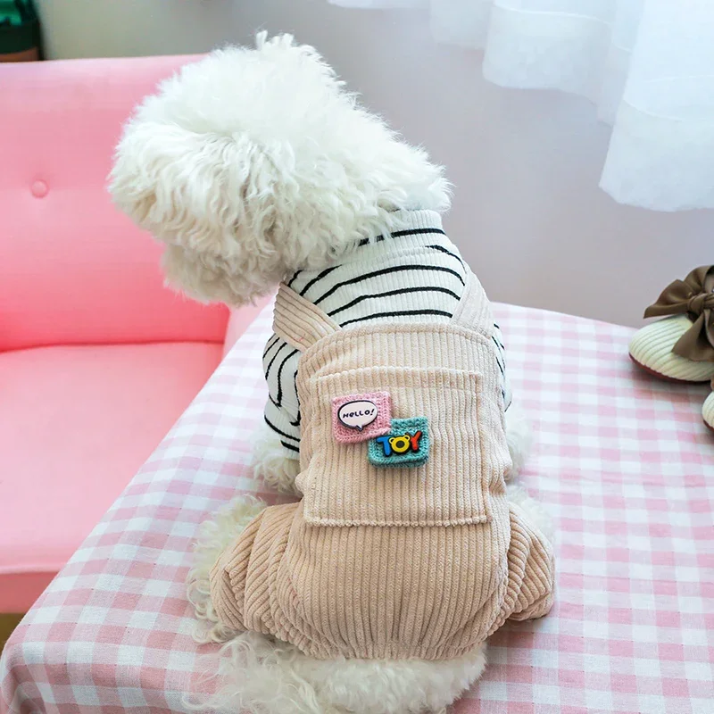 PETCIRCLE Dog Clothes Black&white Striped Pocket Overalls Coat Fit Small Dog Puppy Pet Cat All Season Pet Soft Costume Pet Cloth